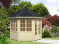 Gartenpavillon Holz 28mm VERONICA m.4Fenster 289x289cm 28mm Wände 6-Eck Pavillon