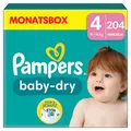 Pampers Windeln baby-dry Monatsbox Gr. 4 (9-14 kg) für Babys und Kleinkinder, 204 St.