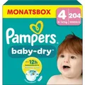 Pampers Baby-Dry Größe 4: 204 Windeln für 9-14 kg mit optimalem Auslaufschutz