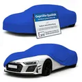 LST Autoabdeckung Indoor – lackschonende und Dehnbare Autogarage. Car Cover Innenbereich für Autohäuser und Endverbraucher. Auto Abdeckplane schützt vor Sonne, Staub. (Blau, M (410x130x120cm))