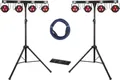 Showlite LB-4390 LED Licht Komplettanlage RGB2x Set mit Wireless Fußschaltern - Tri-LED PAR Spots - weiße Strobe-Spots - DMX512 - Funk-Fußpedale - mit T-Bars, Stativen, Taschen und DMX-Kabel