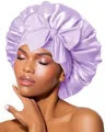 BONNET QUEEN Seidenhaube zum Schlafen, Satin Schlafhaube für Damen & Herren, Bonnet für Lockiges, Glattes Haar, Seidenhaube mit Breitem Elastikband, Motorhaube für Nacht & Alltag, Flieder