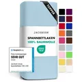 Jacobson Spannbettlaken TOPPER aus 100% Baumwolle, Jersey Bettlaken 160 g/m2, Spannbetttuch mit Gummizug, OEKO-TEX®, pflegeleicht, viele Farben blau 140 - 160 cm x 200 cm