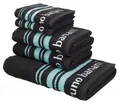 Bruno Banani Handtuch Set Daniel, 1 Duschtuch 70x140, 2 Handtücher 50x100, 2 Gästetücher 30x50, Walkfrottee (Set, 5-St), Streifen-Bordüre & Markenlogo, weich, 100% Baumwolle