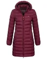 Geographical Norway Damen Winter Jacke Steppjacke Parka Lange Kapuzenjacke Steppmantel Outdoor abnehmbare Kapuze, Farbe:Aubergine, Größe:S (36)