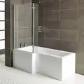 Raumspar Badewanne SYNA mit Duschzone 167,5 x 85/70 cm, links, weiß, Komplett Set