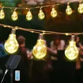 Salcar 5M LED Lichterkette Außen Solar & USB 10 Glühbirne Vintage Hanfseil Lichterkette Outdoor Hängelampen 8 Modi Wasserdicht Warmweiß - Weiß