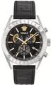 Versace VEKJA0225 Athletics Chrono silber schwarz Leder Herren Uhr NEU
