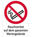 Schild Rauchverbot Werksgelände ISO 7010, Kombischild, Kunststoff, 262x371 mm