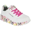 Sneaker SKECHERS "UNO LITE-LOVELY LUV", Kinder, Gr. 33, bunt (weiß, multi, 2), Lederimitat, Textil, kontrastfarbene Details, sportlich, Schuhe, Schnürschuh mit bedruckter Sohle, Größenschablone zum Download, Topseller
