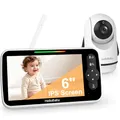 HelloBaby 6-Zoll Video-Babyphone, Großes Display mit Kamera und Audio, 4000-mAh-Batterie und ECO-Modus, Nachtsicht, Kein WiFi, Zwei-Wege-Kommunikation und 8 Schlaflieder, Fernbedienbare PTZ-Kamera