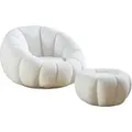 SalesFever Sessel und Hocker Set | mit 360° Drehfunktion | Bezug Teddyfell | Gestell Metall | B 97 x T 95 x H 65 cm | weiß - Weiß