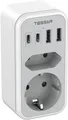 TESSAN Doppelstecker Steckdose 6 in 1 Steckdosenadapter 2 USB C  2 USB A Grau