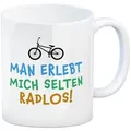 speecheese Tasse Man erlebt mich selten radlos Kaffeebecher mit BMX Motiv Fahrrad Rad