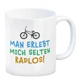 trendaffe Man erlebt mich selten radlos Kaffeebecher mit BMX Motiv Fahrrad Hobby Leben Rad