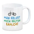 Man erlebt mich selten radlos Kaffeebecher mit BMX Motiv Fahrrad Hobby Leben Rad
