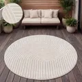 Outdoor Teppich Wetterfest Balkon Wohnzimmer Skandinavisches Boho Einfarbig Grösse 160 cm Rund