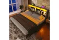 Flieks Polsterbett, LED-Beleuchtung Doppelbett mit Steckdose 160x200cm Leinen