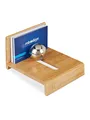 Relaxdays Visitenkartenhalter mit Kugel, 1 Fach, Bürozubehör, Visitenkartenständer Bambus, stehend, Schreibtisch, natur, 7 x 10 x 12 cm