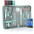 marQus Solingen Maniküre Pediküre Set - 12 Teile in Echt Leder Etui handlich und weich - Komplett Kit mit allem für die Hand- und Fußpflege, Nagelset Mint