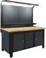 Werkstattwand Profiline XL 200 x 73 cm Stahl massive Holzarbeitsplatte LED Steckdosen Lochwand