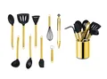 ECHTWERK Küchenuntensilien,10-teiliges Küchenhelfer-Set,Küchenzubehör,Kochbesteck mit Edelstahlgriff,Kochset Utensilienhalter,Kochzubehör,Antihaft Silikon Haushaltshelfer,Gold-Edition