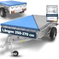 Tarpofix® Anhängerplane 258 x 136 cm mit Planenseil | Anhänger Plane flach aus PVC | Humbaur Plane verstärkt für 1300 kg PKW Anhänger | Anhänger Zubehör Abdeckplane wasserdicht Schutzplane