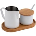 APS 631 Milch- und Zucker-Set, 5-tlg. Set, Bambus, Edelstahl, antihaft beschichtet, weiß