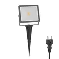 ledscom.de LED Gartenstrahler FLIN mit Erdspieß & Stecker für außen, Scheinwerfer, grau, IP66 wasserfest, 10,923W 837lm warm-weiß