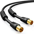deleyCON 5m TV Antennenkabel (IEC-Stecker auf IEC-Kupplung) Koaxial Kabel HDTV 4-fach Schirmung 2x Ferritkern Mantelstromfilter DVB-T DVB-T2 Radio DAB - Schwarz
