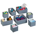 Relaxdays - Schubladen Organizer, 8-teiliges Wäscheorganizer Set, 3 Größen, Für Kleiderschrank & Schublade, Faltbar, Grau