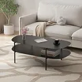 [en.casa] Couchtisch Enebakk Wohnzimmertisch ovale Form 112 x 62 x 40,5 cm Sofatisch Stahl Kaffeetisch mit unterer Ablage Schwarz