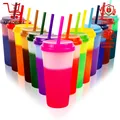 Farbwechselbecher 350ml mit Deckel Strohhalm Kinder Trinkbecher