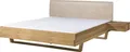MASSIVMOEBEL24 Bett mit Nachttisch Fichte 180x200x85 natur gebeizt / geölt, Kopfteil beige FICHTELBERG #143