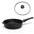 Hoffmann Germany Bratpfanne STONIQ PFAS-frei Ø 28 cm hoher Rand mit Deckel – Made in Germany, Aluguss (Set, 2-tlg., 1x Pfanne Ø 28 cm mit hohem Rand + 1x Deckel), abnehmbarer Griff, backofenfest bis 300°C, Induktion Schmorpfanne schwarz Ø 28 cm