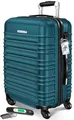 KESSER® Reisekoffer 84L Mittlerer Hartschalen Koffer Inkl. Kofferwaage + Gepäckanhänger | Trolley Gepäck Rollkoffer Zahlenschloss 4 Rollen ABS-Hartschale Teleskopgriff, 66x45x28cm, Petrolgrün