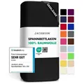 Jacobson Spannbettlaken BOXSPRING & ÜBERLÄNGE aus 100% Baumwolle, für hohe & lange Matratzen, Jersey Bettlaken 160 g/m2 schwarz 120 - 130 cm x 220 cm