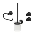Lenz Bad-Accessoire-Set Nero in Schwarz-matt – Toilettenpapierhalter, WC-Bürstengarnitur und Zwei Handtuchhaken – 4-teilig – Zum Kleben oder Bohren – Mit Anti-Fingerabdruck Oberfläche – 4590051
