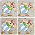 LuckyLinde Getränkeuntersetzer Obelix Motiv Fliesen Steine, Set, 4-tlg., Asterix Set Topfuntersetzer Naturstein Untersetzer 10x10x1cm