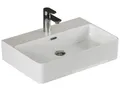 Aqua Bagno Waschbecken Keramikwaschbecken weiß glänzend 61cm eckig Wandmontage Waschtisch (Keramikwaschbecken weiß hochglanz, pflegeleicht & hygienische Oberfläche, 1-St., Handwaschbecken, Waschplatz mit Hahnlochbohrung und Überlauf), Auftischwaschbecken