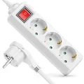 deleyCON 3 Fach Steckdosenleiste mit Flachstecker & EIN/AUS Schalter Mehrfachsteckdose Stromleiste für Innenbereich 1,4 m Kabel Flachkontakt-Stecker Robustes Kunststoffgehäuse Weiß