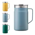LocknLock Metro Becher Premium 18/8 Edelstahl doppelwandig isoliert mit Griff, perfekt für Tisch mit Deckel (600 ml Blau)