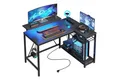 Bestier Gamingtisch Gaming-Schreibtisch L-Form mit LED, 106/133/147 × 50 cm Computertisch (Eckschreibtisch mit 2 USB-Ladeanschluss und 3 AC-Steckdosen, 1 Tisch), L Form Großer Tisch für Büro