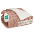 Blumtal Kuscheldecke 150x200 cm mit Zopfstrick-Optik - Oeko-TEX zertifizierte Mikrofaser Fleecedecke 150x200 cm mit weicher Sherpa-Innenseite - Flauschige Decke - Dusty Pink