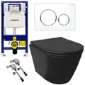 Alpenberger WC-Komplettset Spülrandloses WC – Toilette mit WC Deckel mit Absenkautomatik Schwarz, Wand Montage, (Unterputz Spülkasten WC Set Geberit Duofix Bausatz und Betätigungsplatte), Wand WC mit Geberit Spülkasten schwarz WC Komplett Set