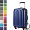 Alex - Handgepäck-Koffer mit Erweiterung Kabinentrolley 4 Rollen, Bordgepäck für jede Airline, Reisetrolley Größe S Hartschale glänzend, 55 cm, 42 Liter,Dunkelblau