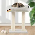 Rohrschneider moderner Kratzbaum Wolly | Made in Germany | Kleiner Katzenbaum mit 2 Breiten Kratzsäulen aus Vollholz | Katzenbett mit Kissen aus Cord | versch. Farben (Cordstoff breit beige)