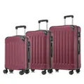 YONSLY Premium Reisekoffer TSA-Schloss,YKK-Reißverschluss Hartschalen-Koffer Trolley Kabinenkoffer Rollkoffer Suitcase Handgepäck 4 Rollen (Wein rot, M-L-XL-Set)