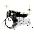 Fame Schlagzeug, 5-teiliges Set mit Becken und Hardware, schwarze Spannreifen, verchromte Spannschrauben, einstellbare Sitzhöhe - Piano Black, ideal für Einsteiger