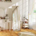 HOMCOM Ganzkörperspiegel 160 x 50 cm verjüngender Standspiegel mit Metallrahmen und Bruchsichere Glas, Wandspiegel zum Stehen, Anlehnen, Spiegel für Wohnzimmer, Schlafzimmer, Flur, Gold
